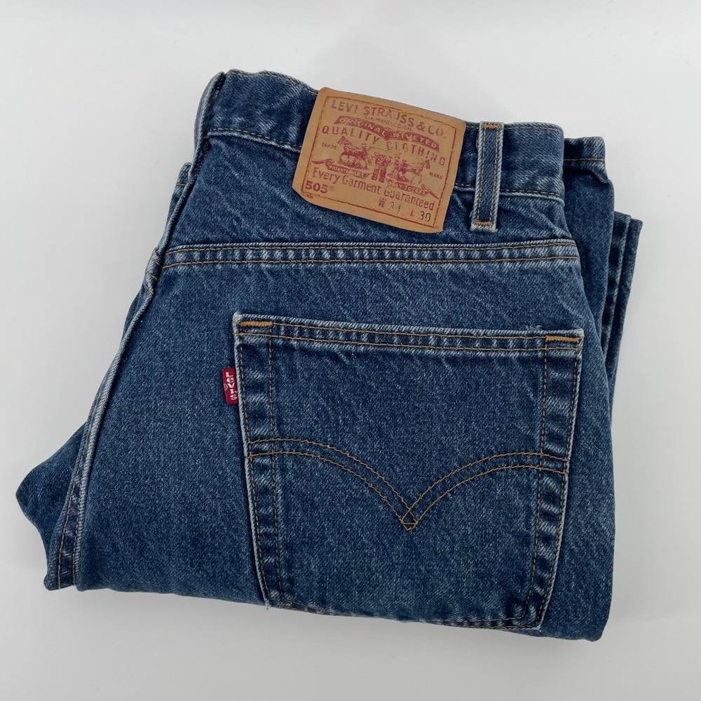 Vintage Levis 505 Men's 34x30 Made in USA Distressed Straight Leg Blue Jeans